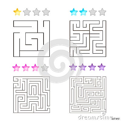 Vector illustration of set of 4 square mazes for kids Vector Illustration