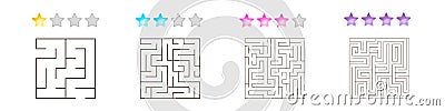 Set of 4 square mazes for kids at different levels of complexity Vector Illustration