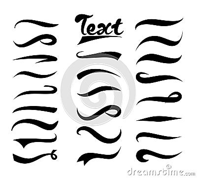 Vector illustration set of text elements, Texting tails collection. Swirling swash and swoosh. Elements for text and Vector Illustration