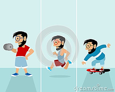 Three sports hipsters Vector Illustration