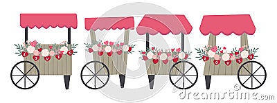 Vector illustration set of Valentin's Day market tent and stalls decorated with Valentins decor Vector Illustration