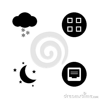 Vector illustration set web icons. Elements comments sign, half moon and stars, menu sign in round and snow cloud icon Cartoon Illustration