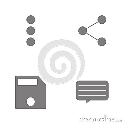 Vector illustration set web icons. Elements text message, file save, Shareand Triple dotsicon Cartoon Illustration