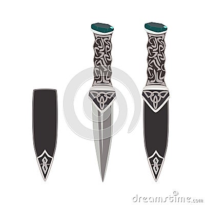 Vector flat illustration of sgian dubh, scottish black knife. Vector Illustration