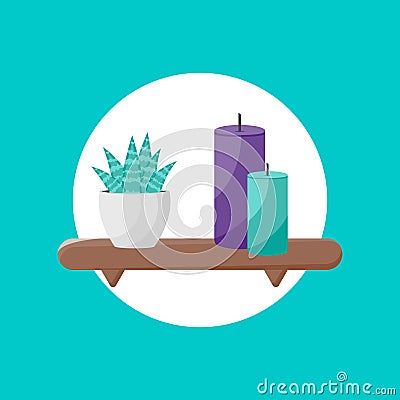 Shelf icon with plant and candles icon Vector Illustration