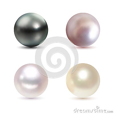 Shiny natural black, white, light-pink, pink pearl Vector Illustration