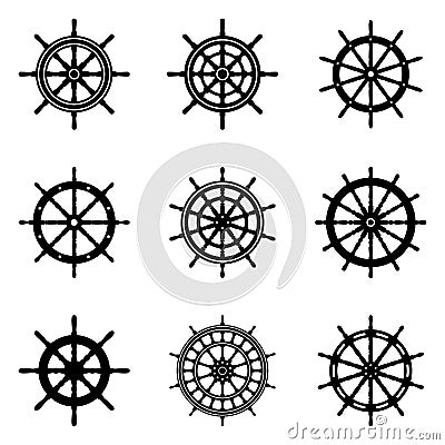 Set of ship wheel vector icons Vector Illustration