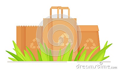 Vector illustration of shopping in the store. Collection of waste in a cardboard bag. Vector Illustration