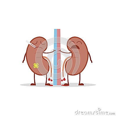 Vector illustration of a sick and sad kidneys. Vector Illustration
