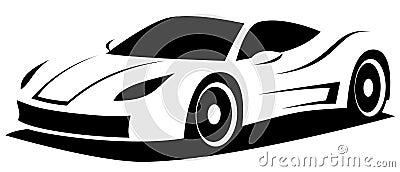 Vector illustration silhouette of the aerodynamic super sports car drawn using black and white lines which can be used as a logo Vector Illustration