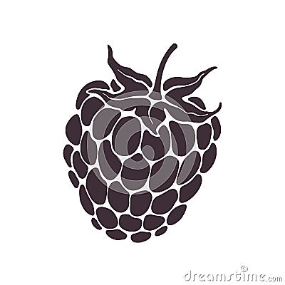 Vector illustration. Silhouette of blackberry or raspberry fruit with stem. Healthy diet and vegetarian food Vector Illustration