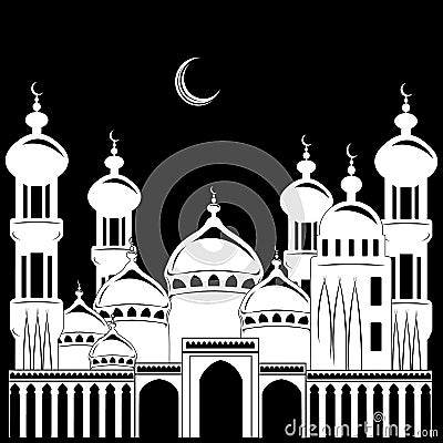 Vector illustration, silhouette building mosque, background nigh Vector Illustration