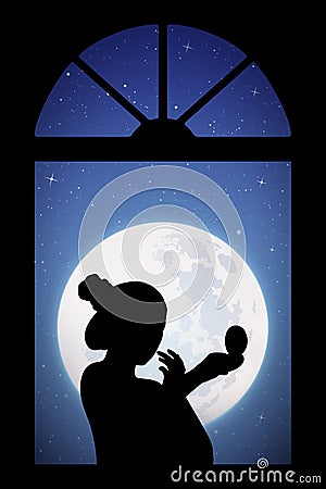 Making makeup near window on moonlit night Vector Illustration