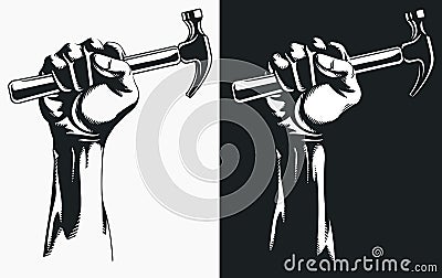 Silhouette hand holding hammer clipart drawing, transparent logo illlustration Vector Illustration