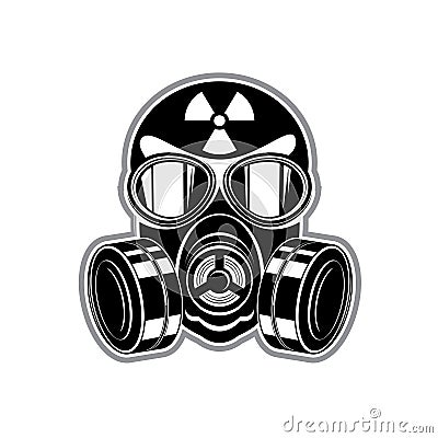 Protective suit, gas mask with lenses and sign of radiation danger Vector Illustration