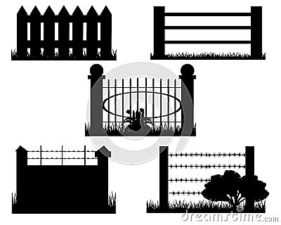 Vector illustration silhouette sample fence from metal and boards Stock Photo