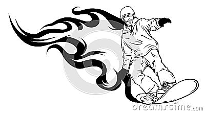 Vector illustration of silhouette snowboarder and flames Vector Illustration