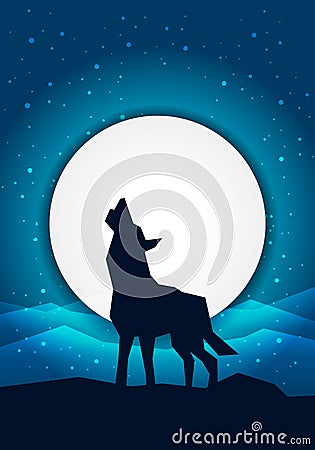 Vector illustration silhouette wolf in front of the moon Vector Illustration