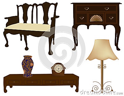 Vector illustration of silhouettes of different retro furniture Vector Illustration