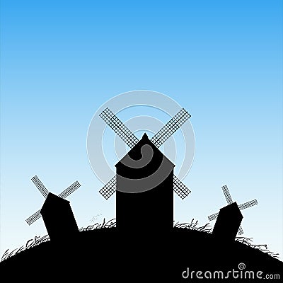 Windmills in field Vector Illustration