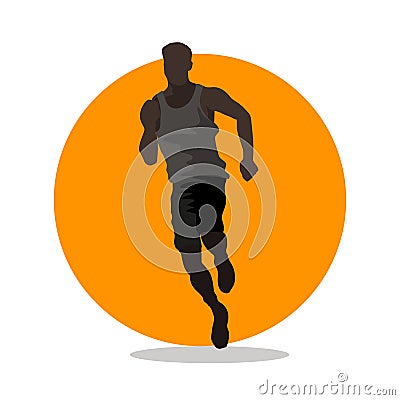 Vector illustration of silhouettes sportman running on orange background Vector Illustration