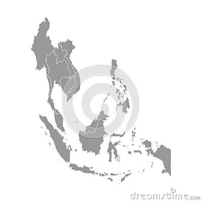 Vector illustration with simplified map of Asian countries. South East region. States borders of Myanmar, Laos, Indonesia Vector Illustration