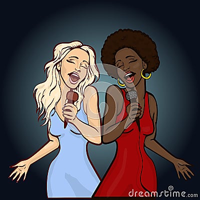 Vector illustration of a singing woman . Vector Illustration