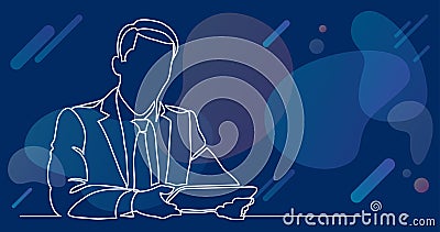 Sitting businessman with tablet - continuous line drawing Vector Illustration