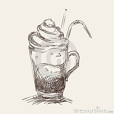 Iced coffee sketch style vector illustration Vector Illustration