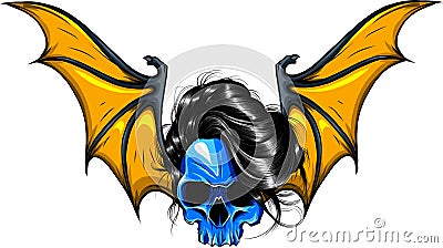vector illustration of skull and bat wing on white background. digital hand draw Vector Illustration