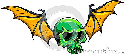 vector illustration of skull and bat wing on white background. digital hand draw Vector Illustration