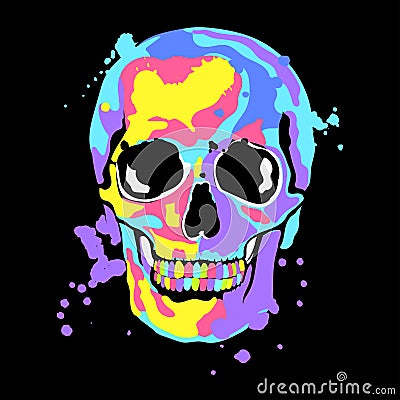 Vector illustration with skull and color splashes. Vector Illustration