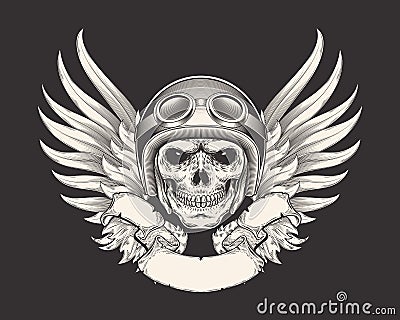 Vector illustration of a skull racer in a helmet and goggles. Vector Illustration