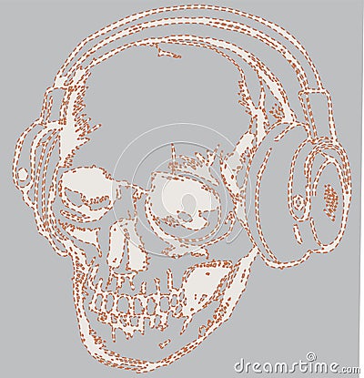 Vector illustration of skull wearing headphones Vector Illustration