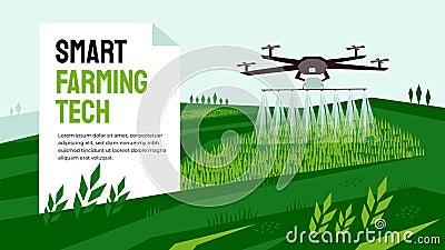 Template of smart farming with irrigation drone Vector Illustration