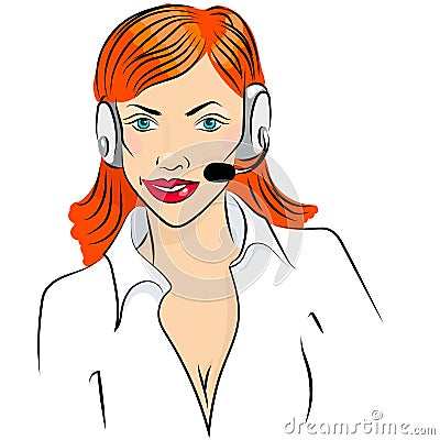 Vector illustration of smiling cute woman working as telephone operator Vector Illustration