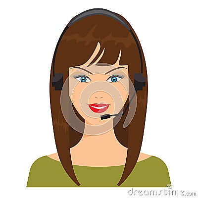 Vector illustration of smiling telephone operator. Nice woman Vector Illustration