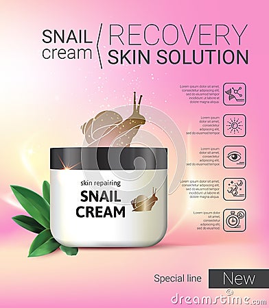 Vector Illustration with snail cream container. Vector Illustration