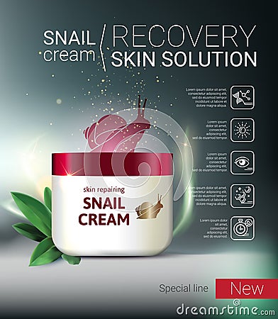 Vector Illustration with snail cream container. Vector Illustration