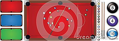 Vector illustration of snooker table with a cue and balls, isolated Vector Illustration