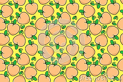 soft sweet peach fruit repeat seamless pattern doodle cartoon style wallpaper background Vector Illustration