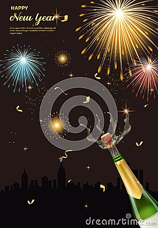 Vector illustration with sparklers and champagne bottle, background Vector Illustration