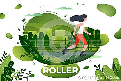 Vector illustration - sporty girl roller skating Vector Illustration