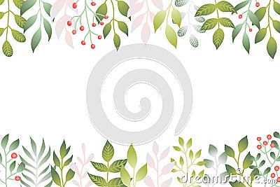 Vector illustration of spring leaves in flat style. Floral background with copy space for text, tender plants branches Vector Illustration