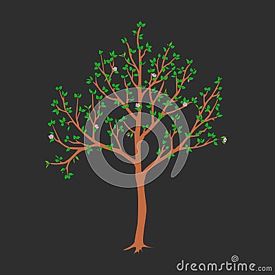 Vector illustration of spring tree with blossom and leaves Cartoon Illustration