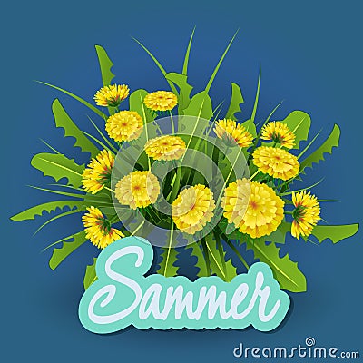 Vector illustration Springtime on background with spring flowers. Dandelions Vector Illustration