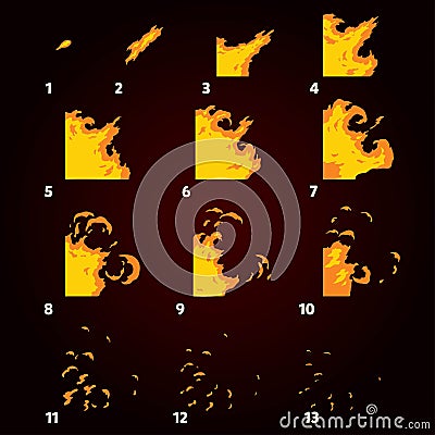 Sprite sheet of fire, torch. Animation for game or cartoon. Vector Illustration