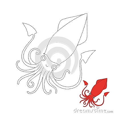Vector illustration of squid for coloring book Vector Illustration