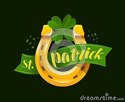 Vector illustration of St. Patrick's Day. Horseshoe with clover symbol or emblem Vector Illustration
