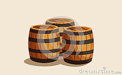 Vector illustration of stacks of wooden barrels isolated on a light background Vector Illustration